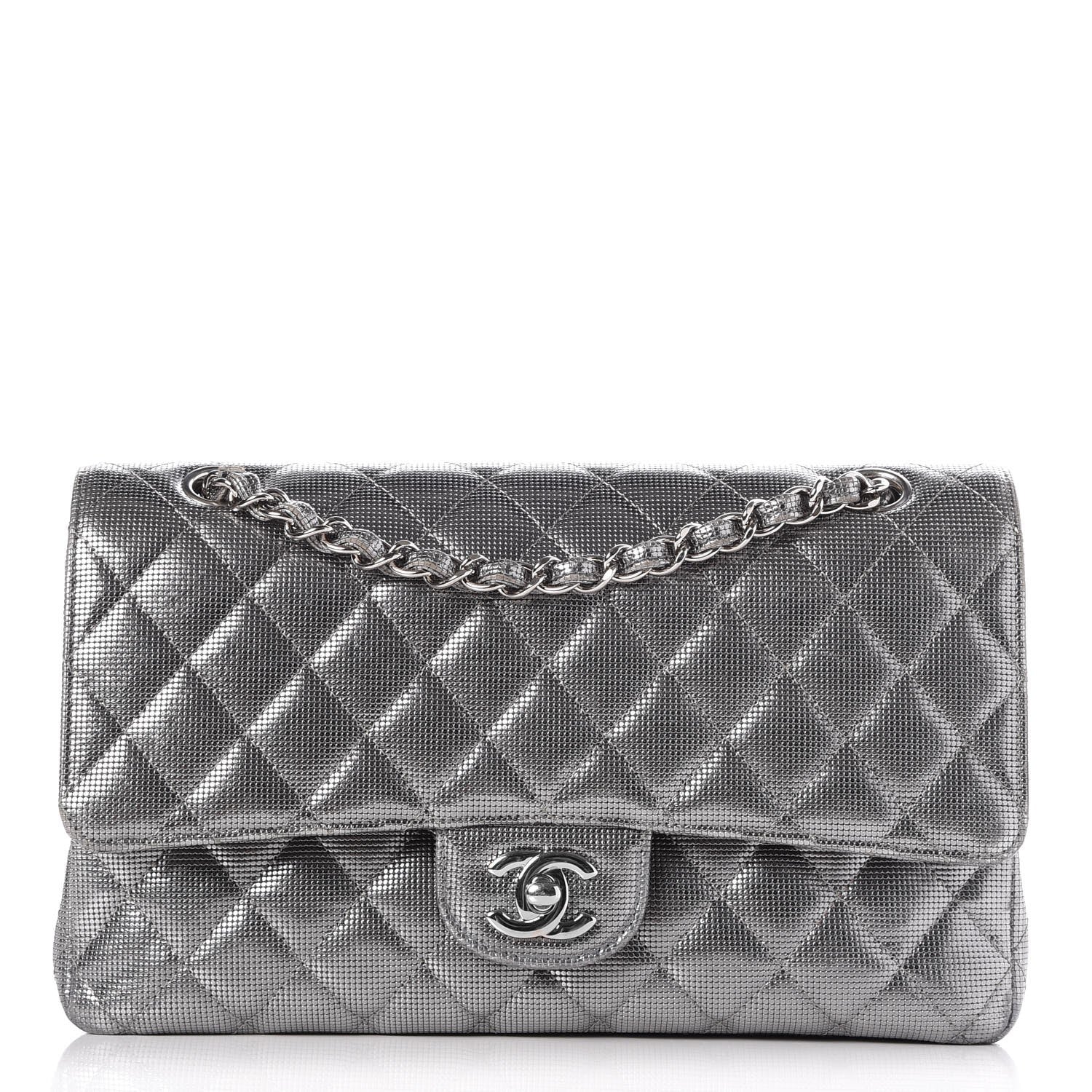 Chanel Calfskin Metallic Pixel Effect Medium Double Flap Silver 1 of 9