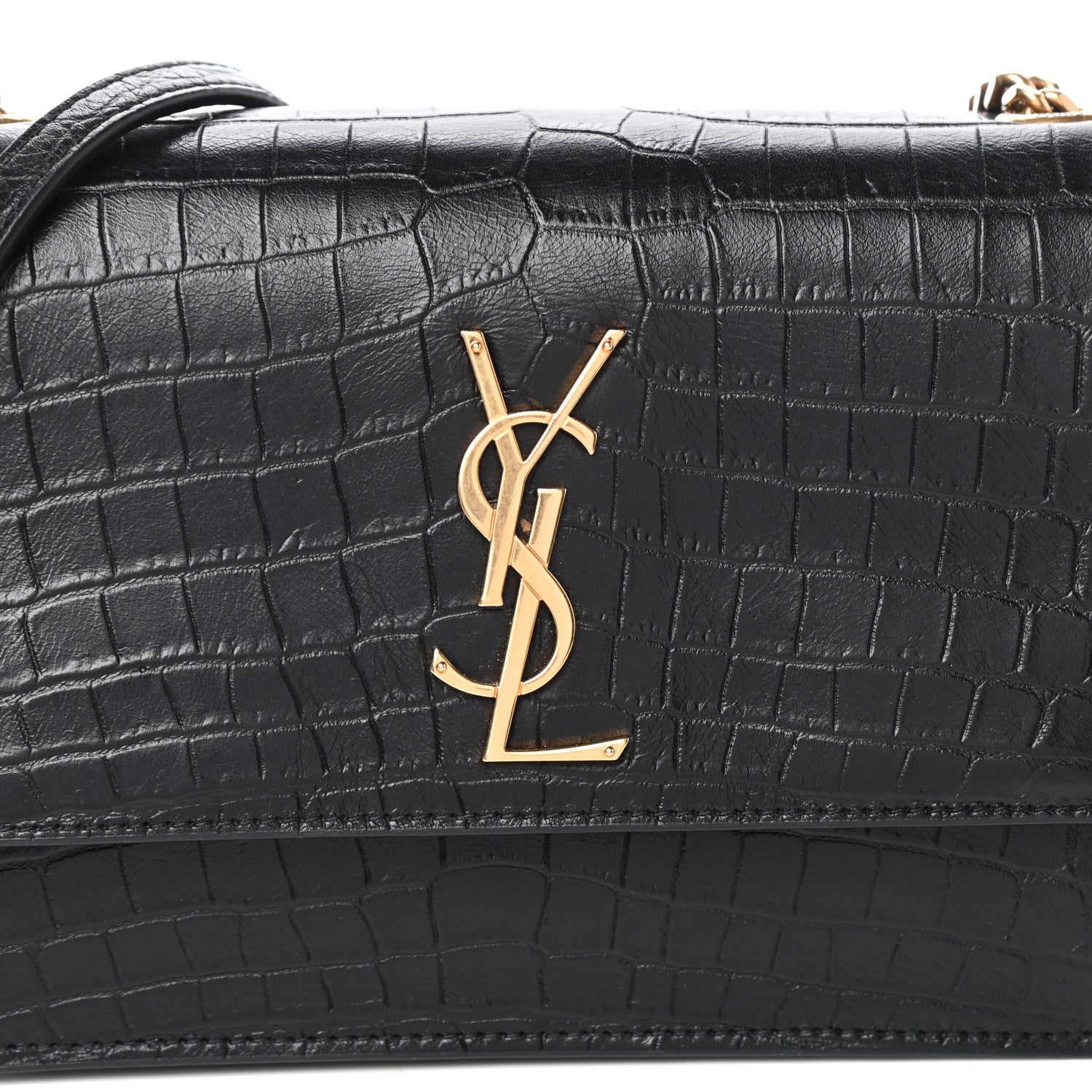 Saint Laurent Calfskin Crocodile Embossed Small Monogram Sunset Black 7 of 10
