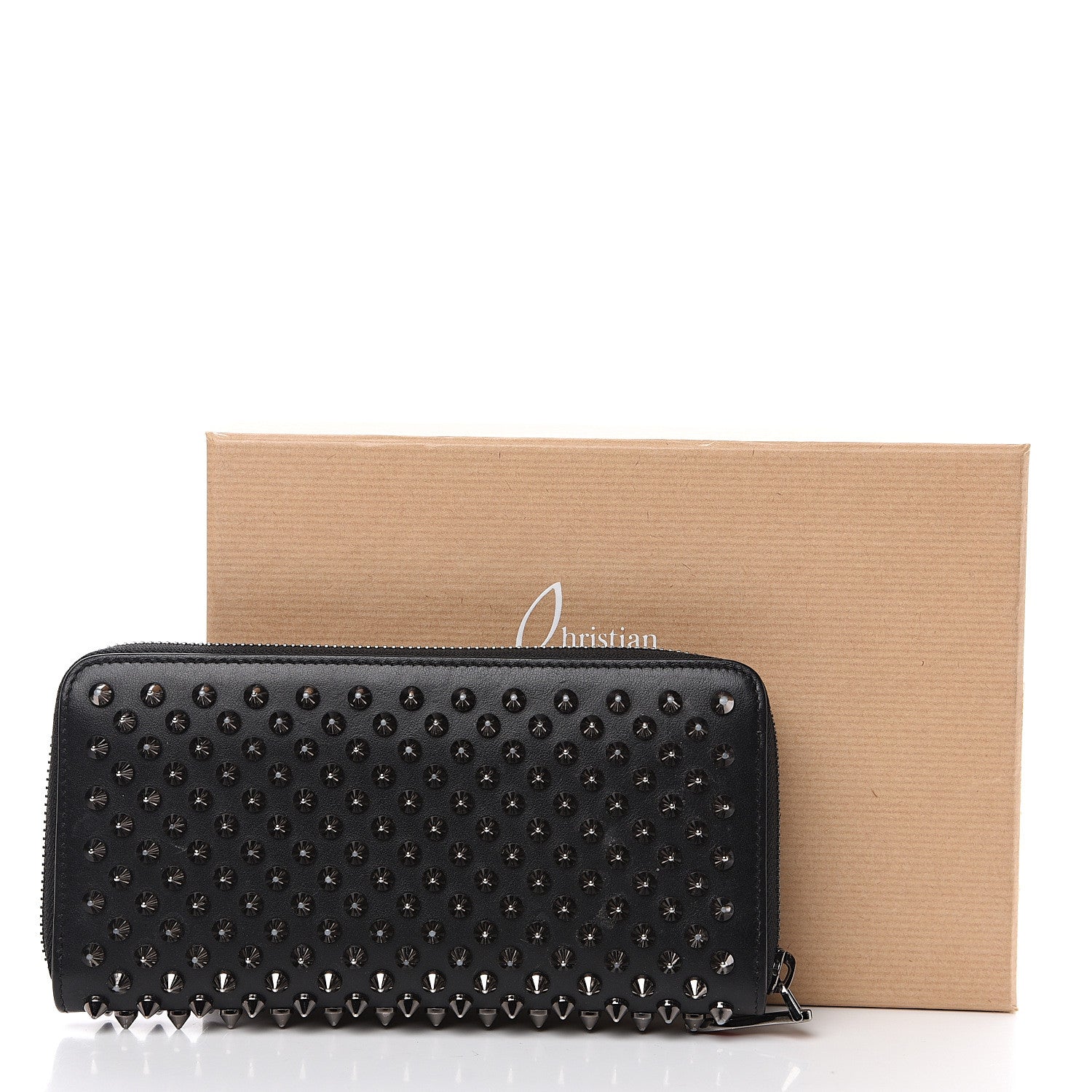Christian Louboutin Calfskin Panettone Spiked Zip Around Wallet Black 9 of 9