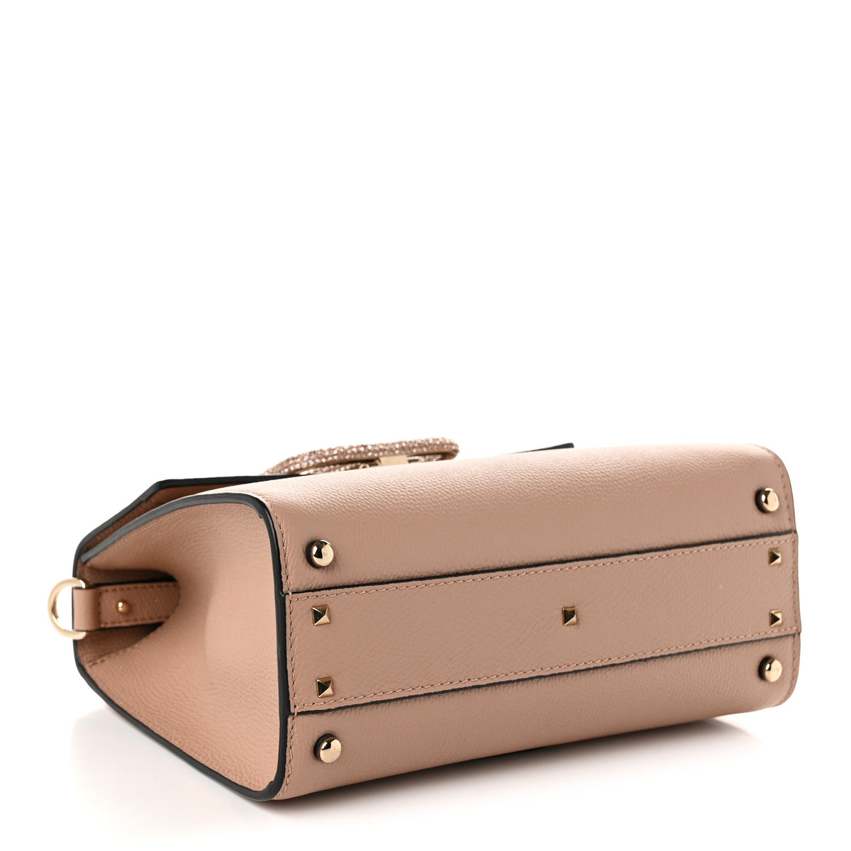 Grainy Calfskin Swarovski Crystal Embellished Small VSling Top Handle Bag Rose Cannelle