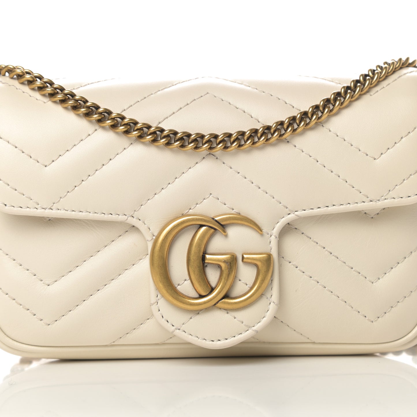 Calfskin Matelasse Super Mini GG Marmont Shoulder Bag White