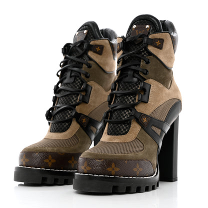 Louis Vuitton Suede Calfskin Monogram Star Trail Ankle Boots 39 Khaki 3 of 9