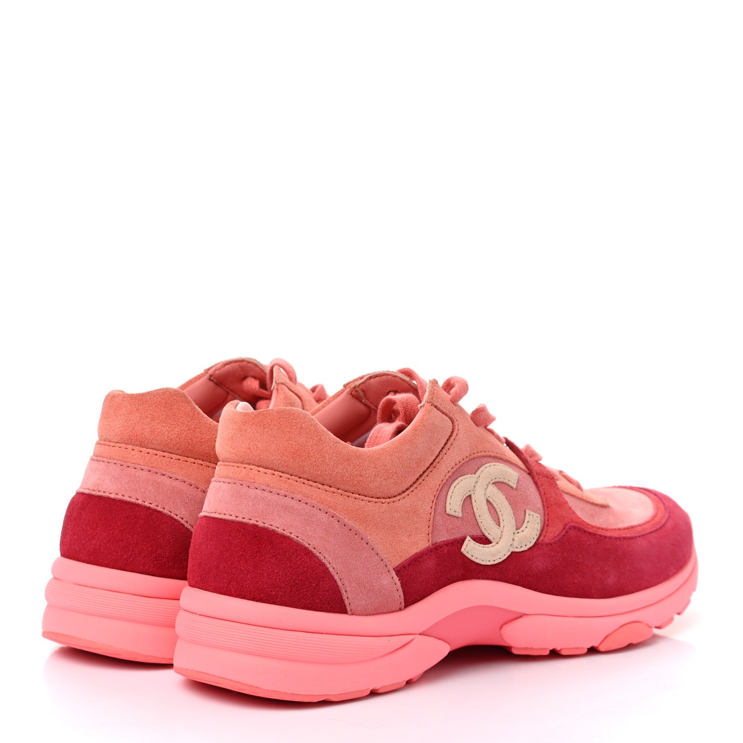 Nylon Lambskin Suede Calfskin CC Sneakers 38 Coral
