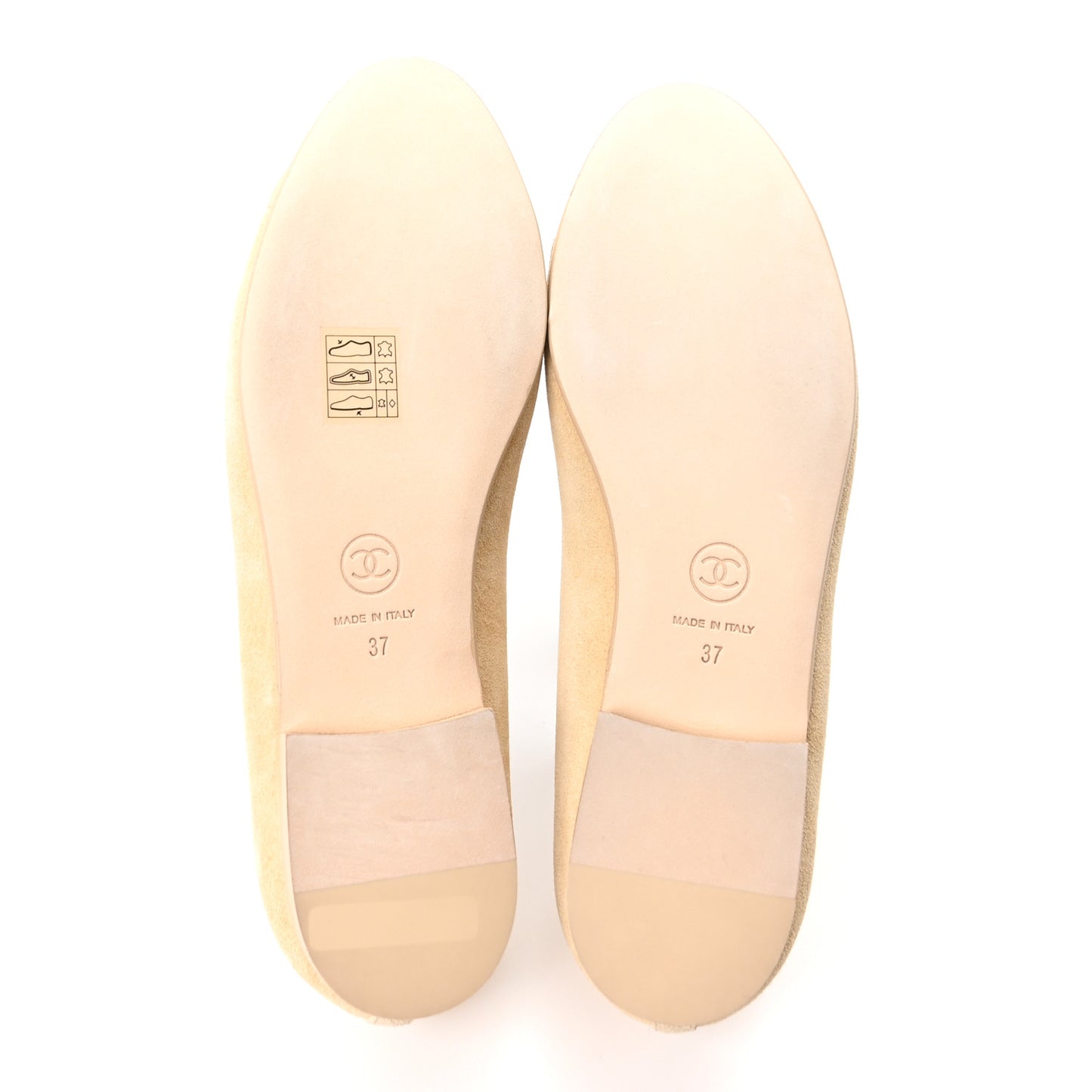 Suede Patent Calfskin Cap Toe CC Ballerina Flats 37 Beige