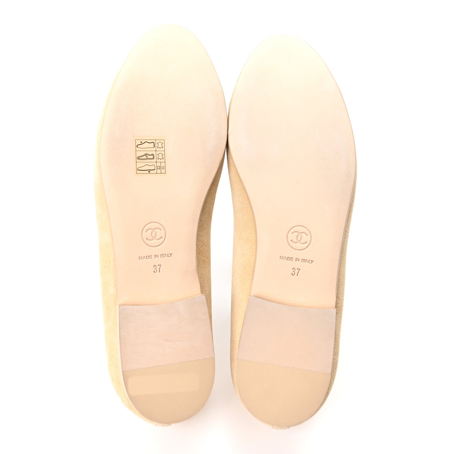 Chanel Suede Patent Calfskin Cap Toe CC Ballerina Flats 37 Beige 6 of 10