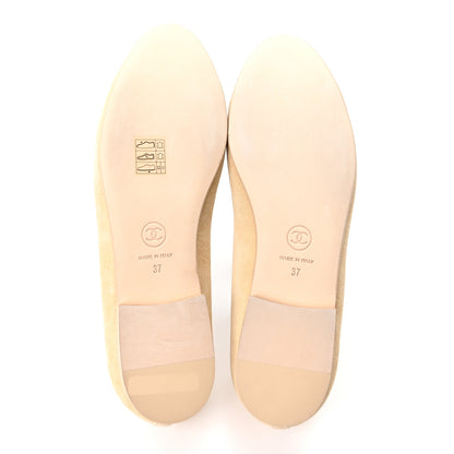 Chanel Suede Patent Calfskin Cap Toe CC Ballerina Flats 37 Beige 6 of 10