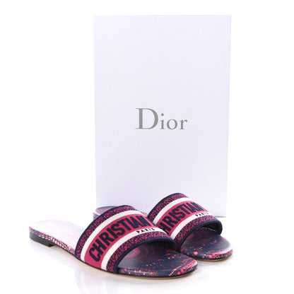 Christian Dior Canvas Embroidered Animals Dway Mules Slide Sandals 38.5 Deep Blue Fuchsia 4 of 10