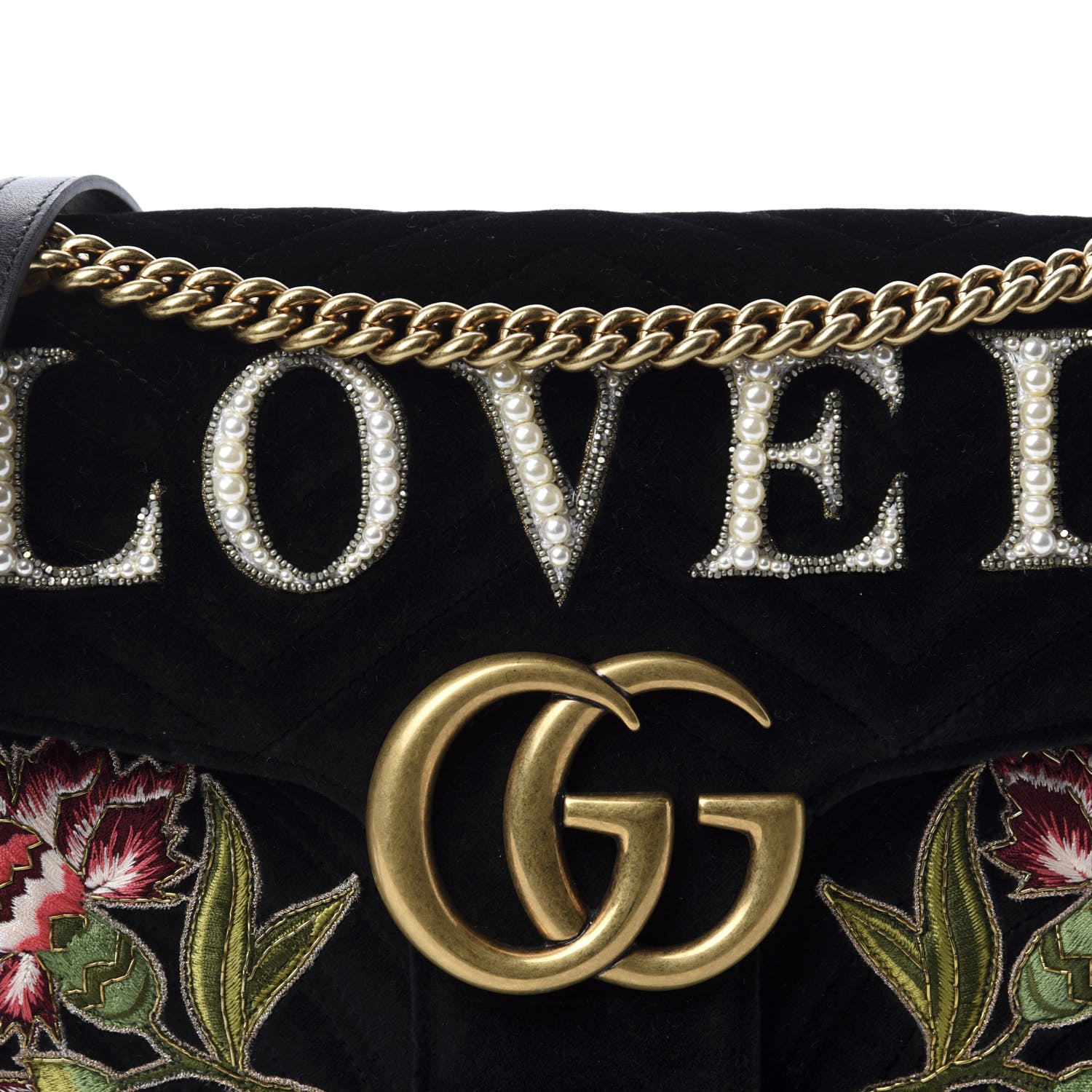 Gucci Velvet Matelasse Loved Embroidered Medium GG Marmont Shoulder Bag Black 10 of 10