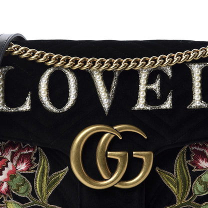 Gucci Velvet Matelasse Loved Embroidered Medium GG Marmont Shoulder Bag Black 10 of 10