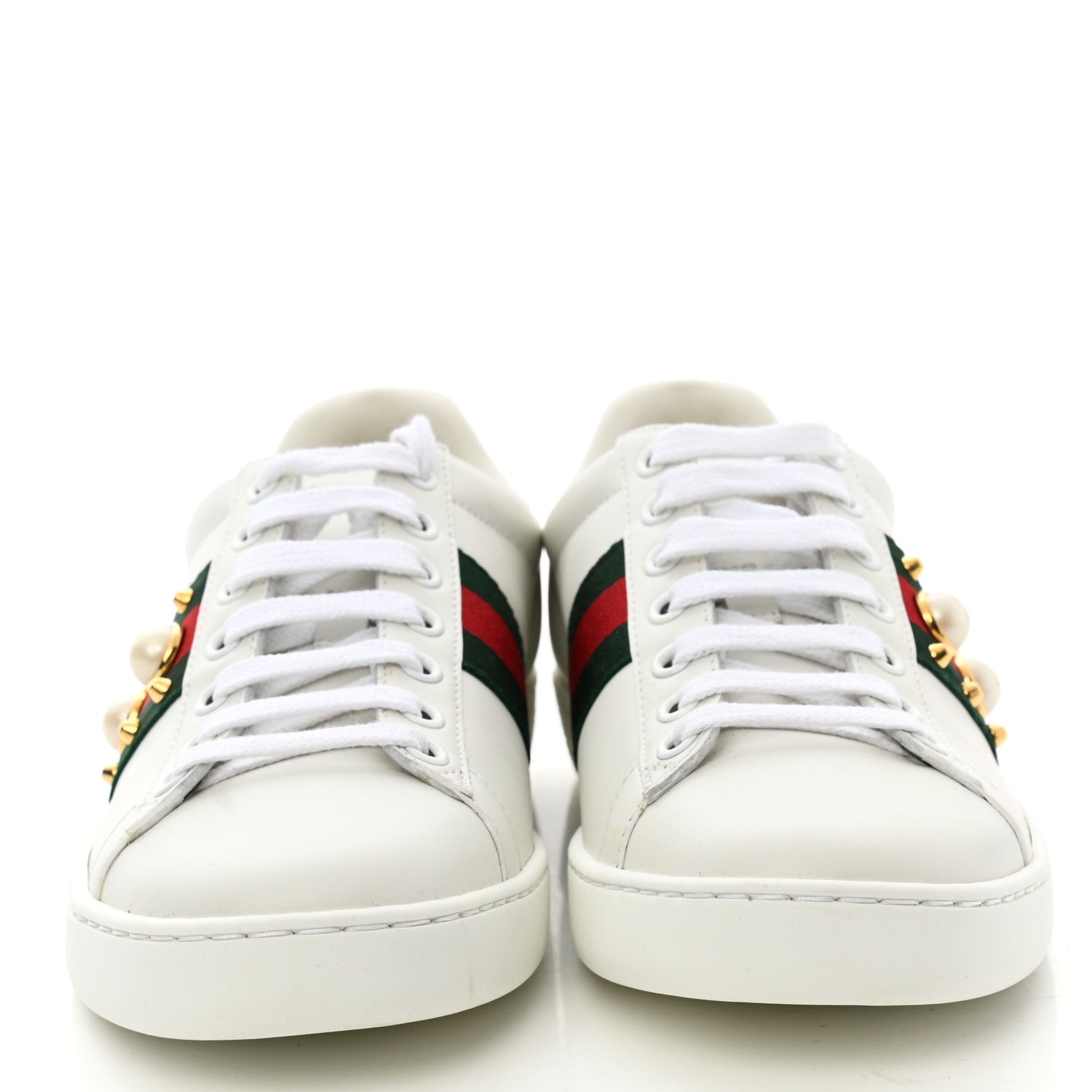 Gucci Calfskin Web Pearl Studded Womens Ace Sneakers 35.5 White 2 of 8