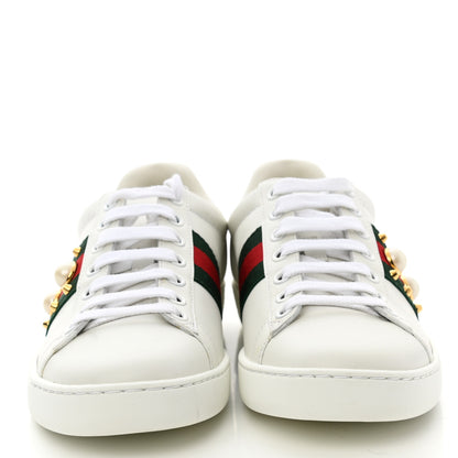 Gucci Calfskin Web Pearl Studded Womens Ace Sneakers 35.5 White 2 of 8