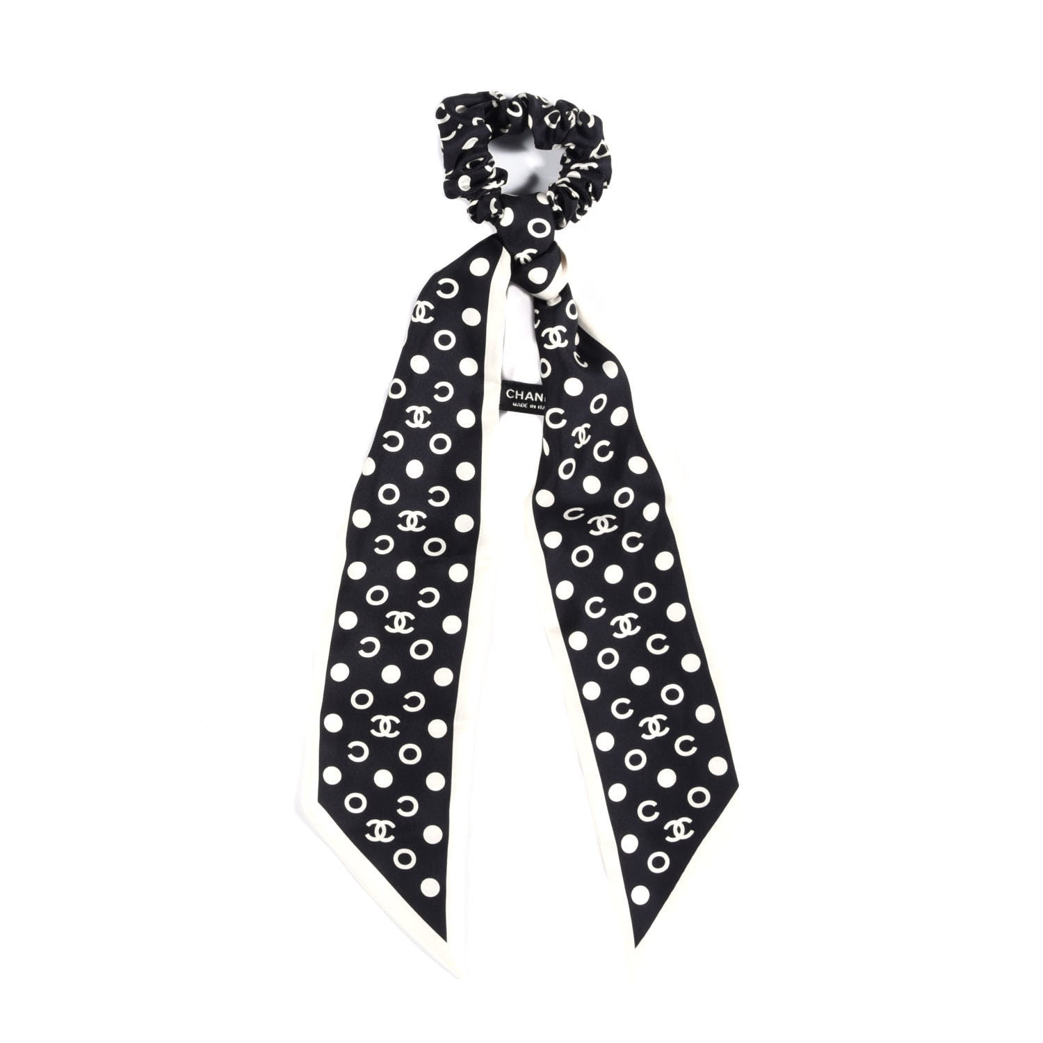 Chanel Silk CC Twilly Hair Tie Black White 3 of 3