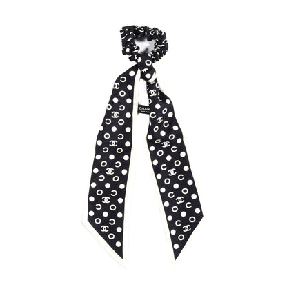 Chanel Silk CC Twilly Hair Tie Black White 3 of 3