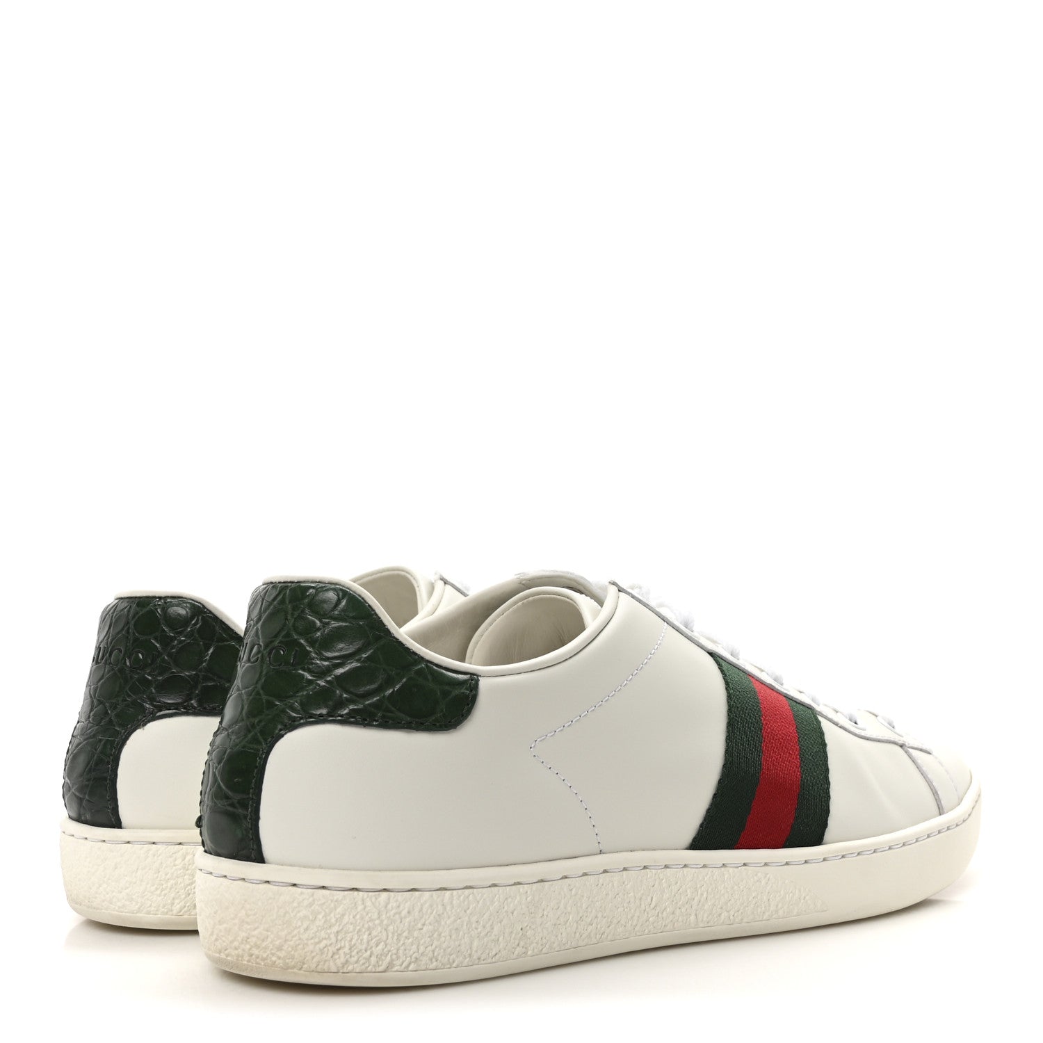 Gucci Calfskin Crocodile Web Womens Ace Sneakers 38.5 White Green 5 of 9
