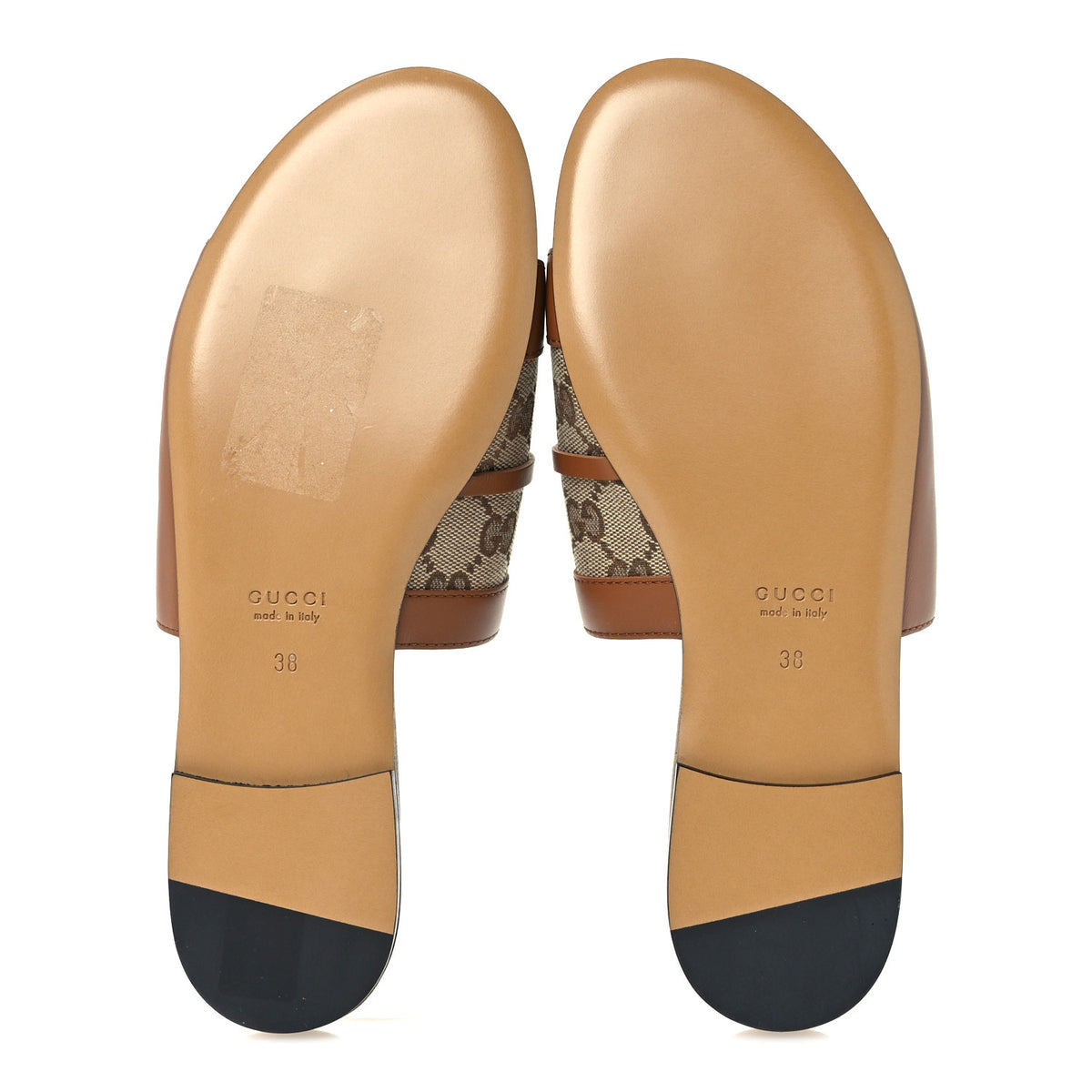 Calfskin Monogram Horsebit Womens Slide Sandals 38 Sundial Beige Ebony