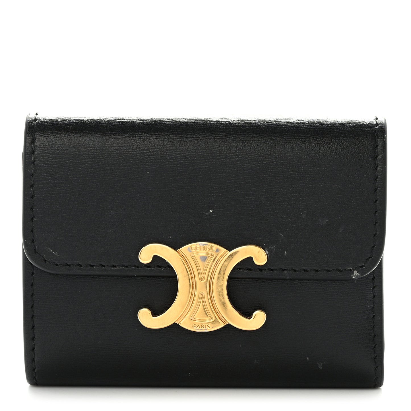Calfskin Compact Triomphe Wallet With Coin Purse Black