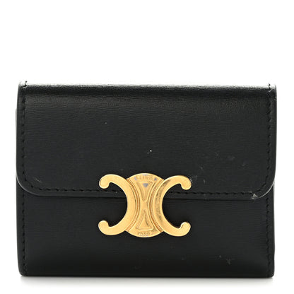 Celine Calfskin Compact Triomphe Wallet With Coin Purse Black 1 of 13