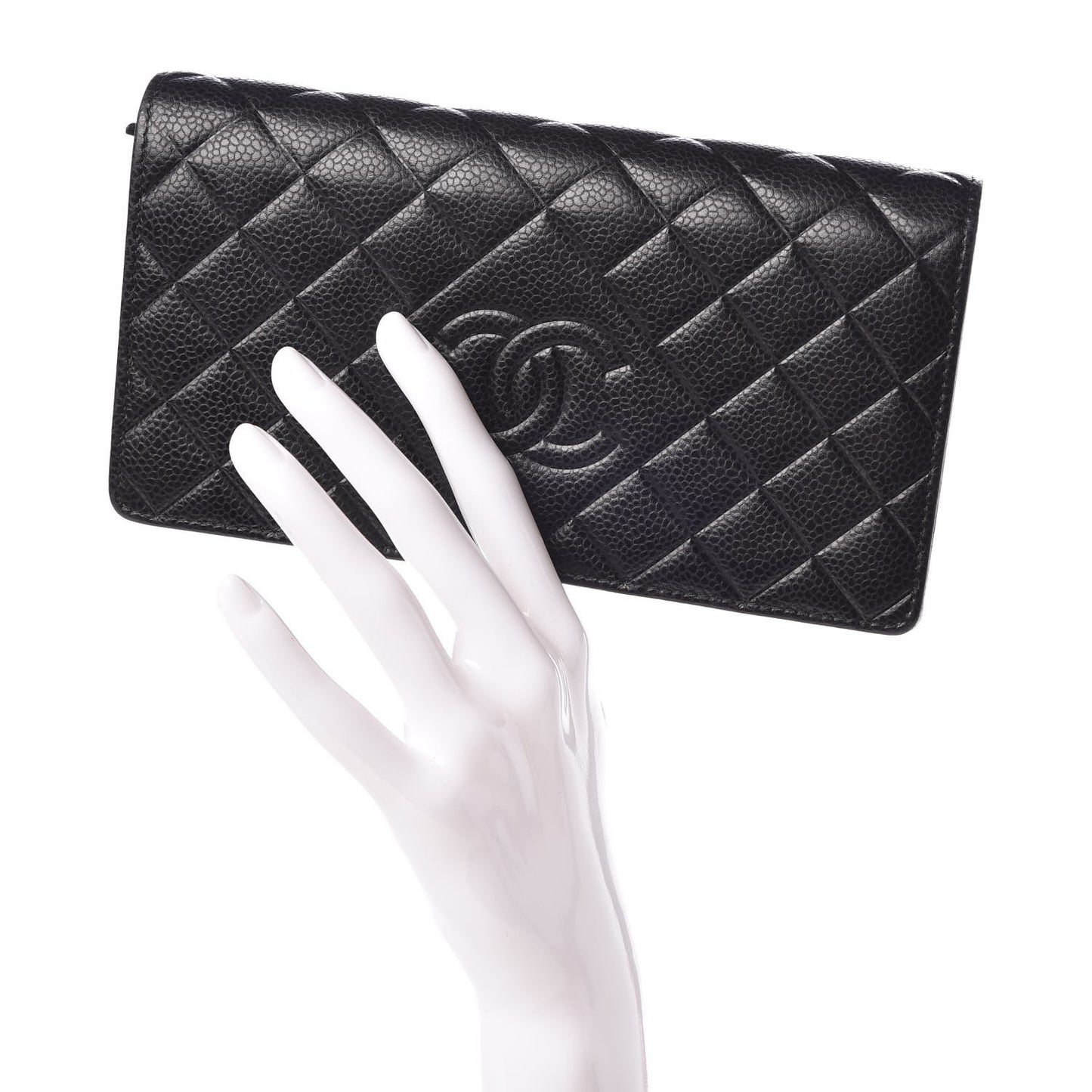 Caviar Quilted Diamond CC Large Gusset Flap Wallet Black