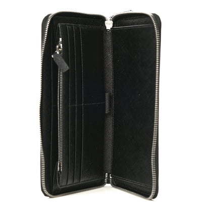 Prada Saffiano Large Zip Around Travel Wallet Black 10 of 20