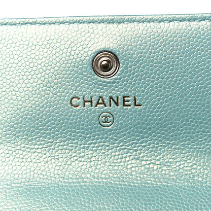 Chanel Iridescent Caviar Quilted Pearl On Top Coin Purse With Chain Light Green 6 of 11