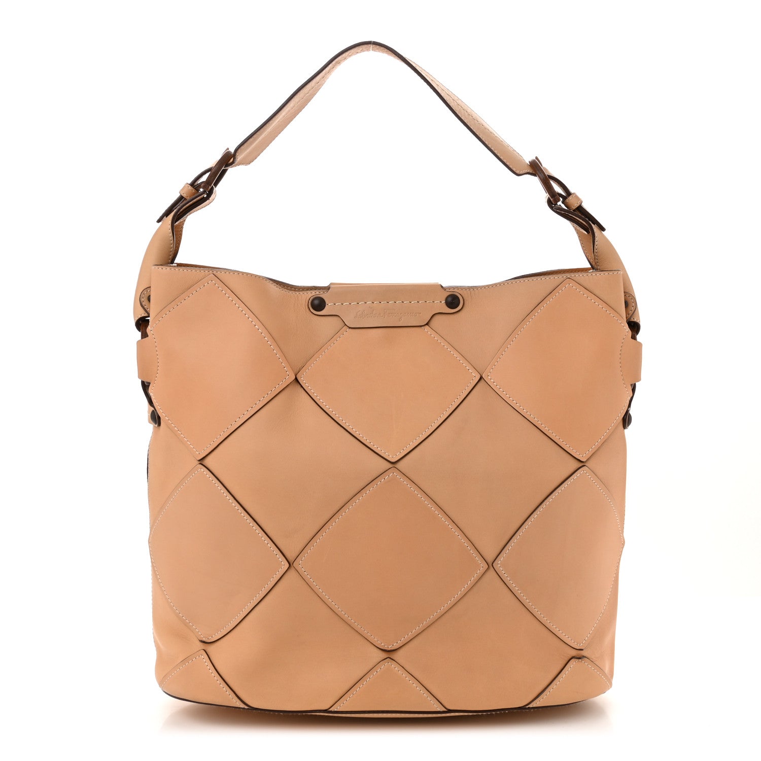 Salvatore Ferragamo Calfskin Woven Satchel Fieno 1 of 10