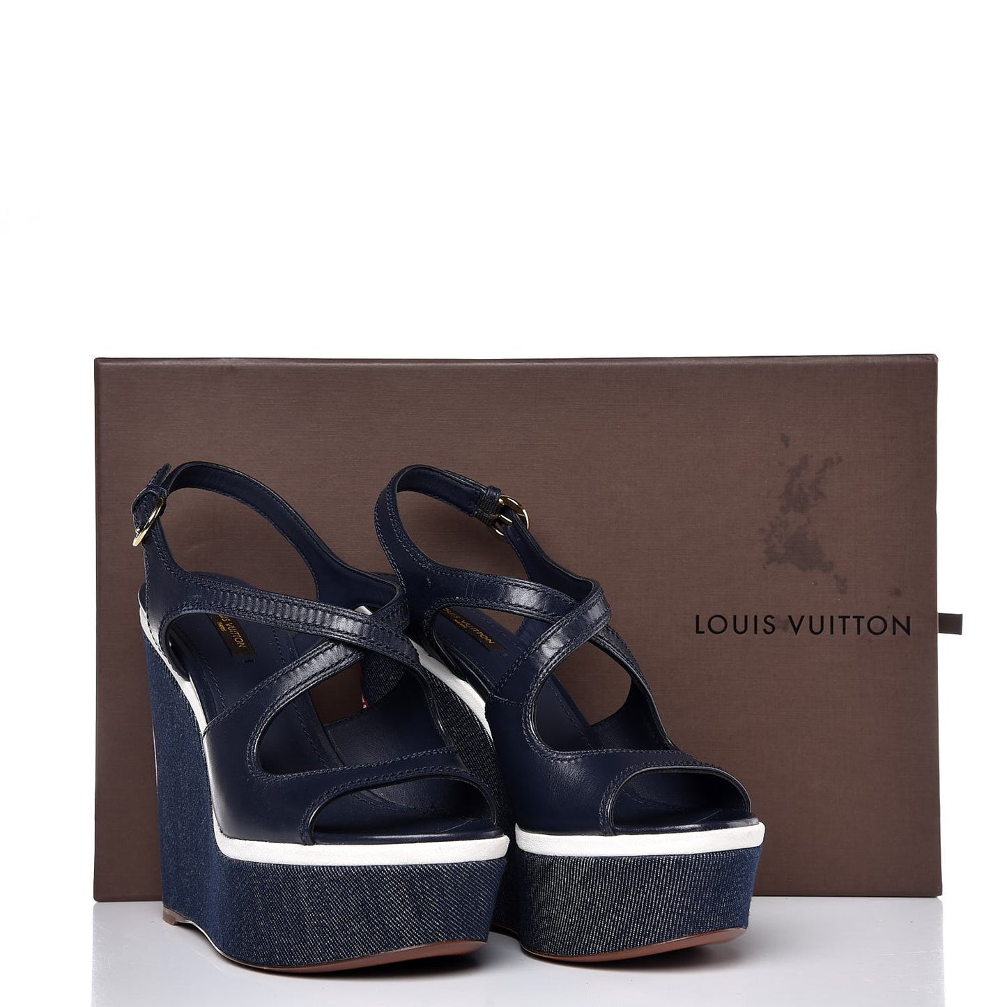 Denim Postcard Wedge Sandal 38 Blue
