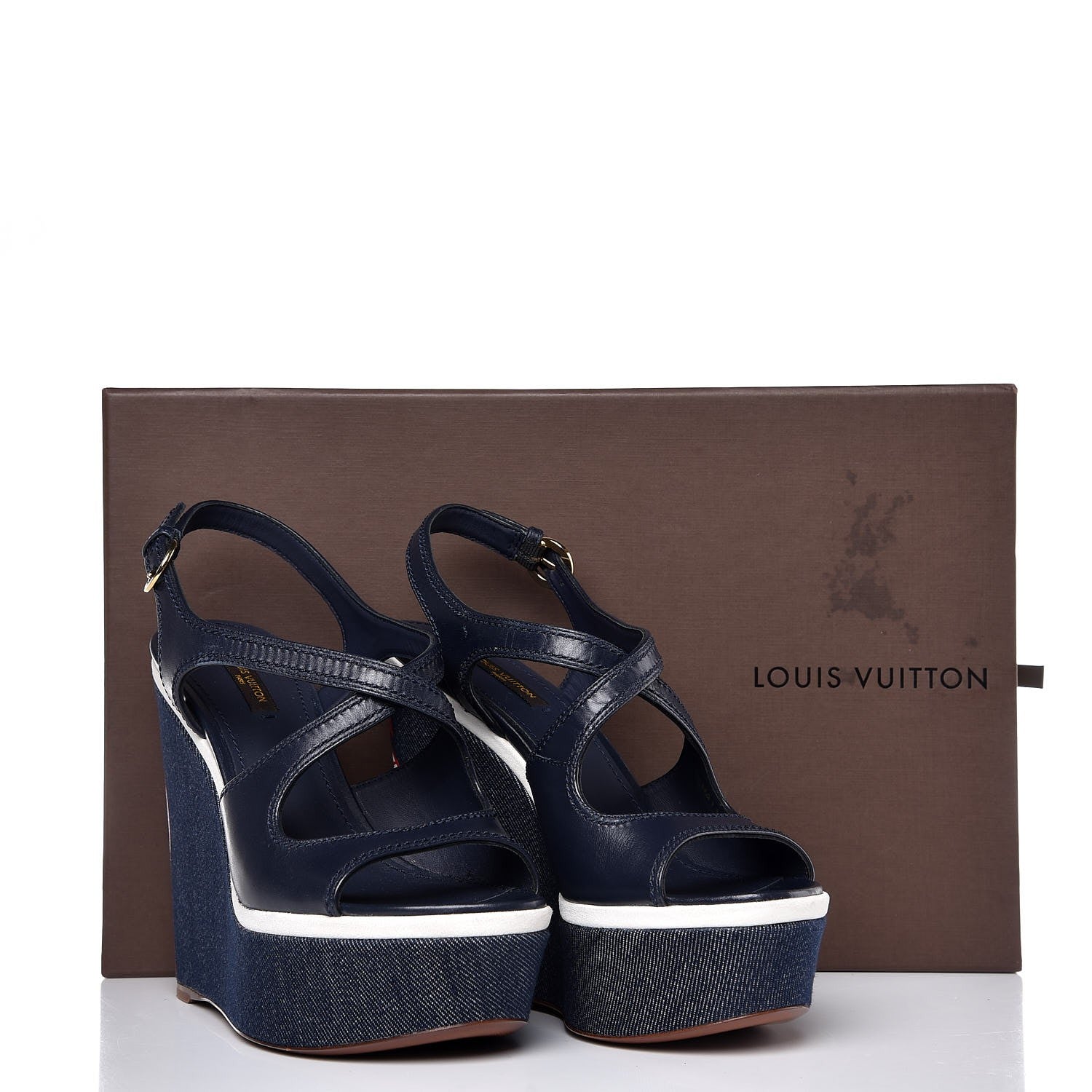 Louis Vuitton Denim Postcard Wedge Sandal 38 Blue 8 of 9