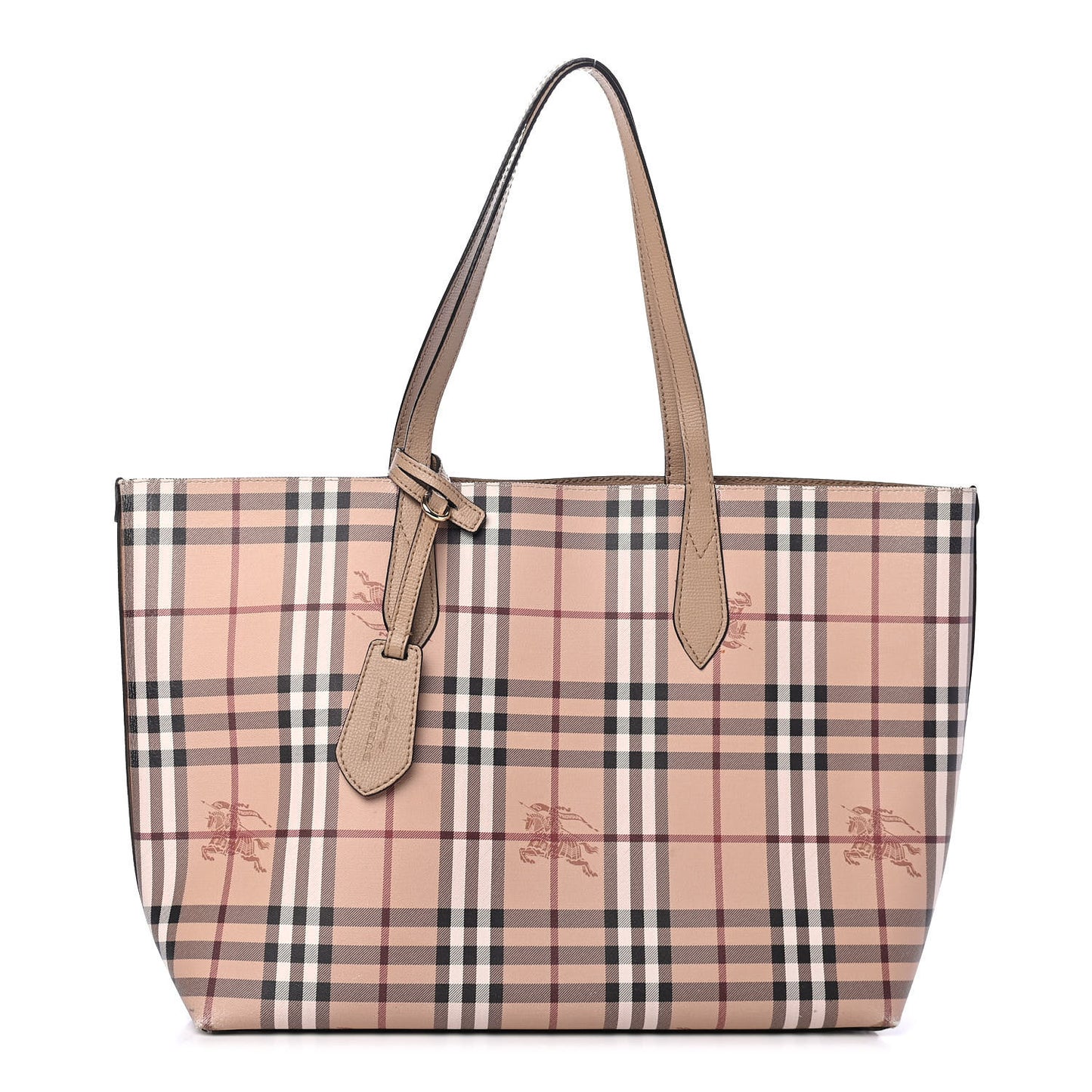 Grainy Calfskin Haymarket Check Medium Reversible Tote Camel