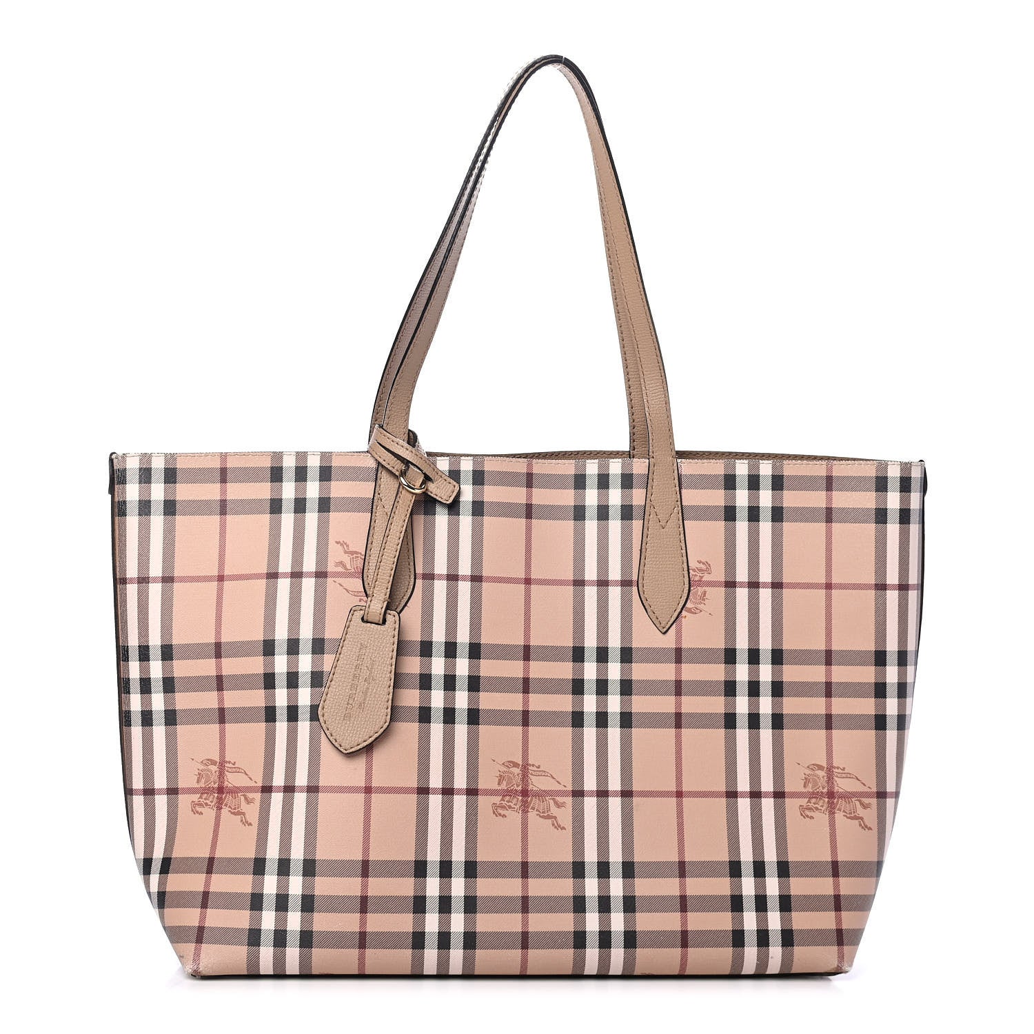 Burberry Grainy Calfskin Haymarket Check Medium Reversible Tote Camel 1 of 9