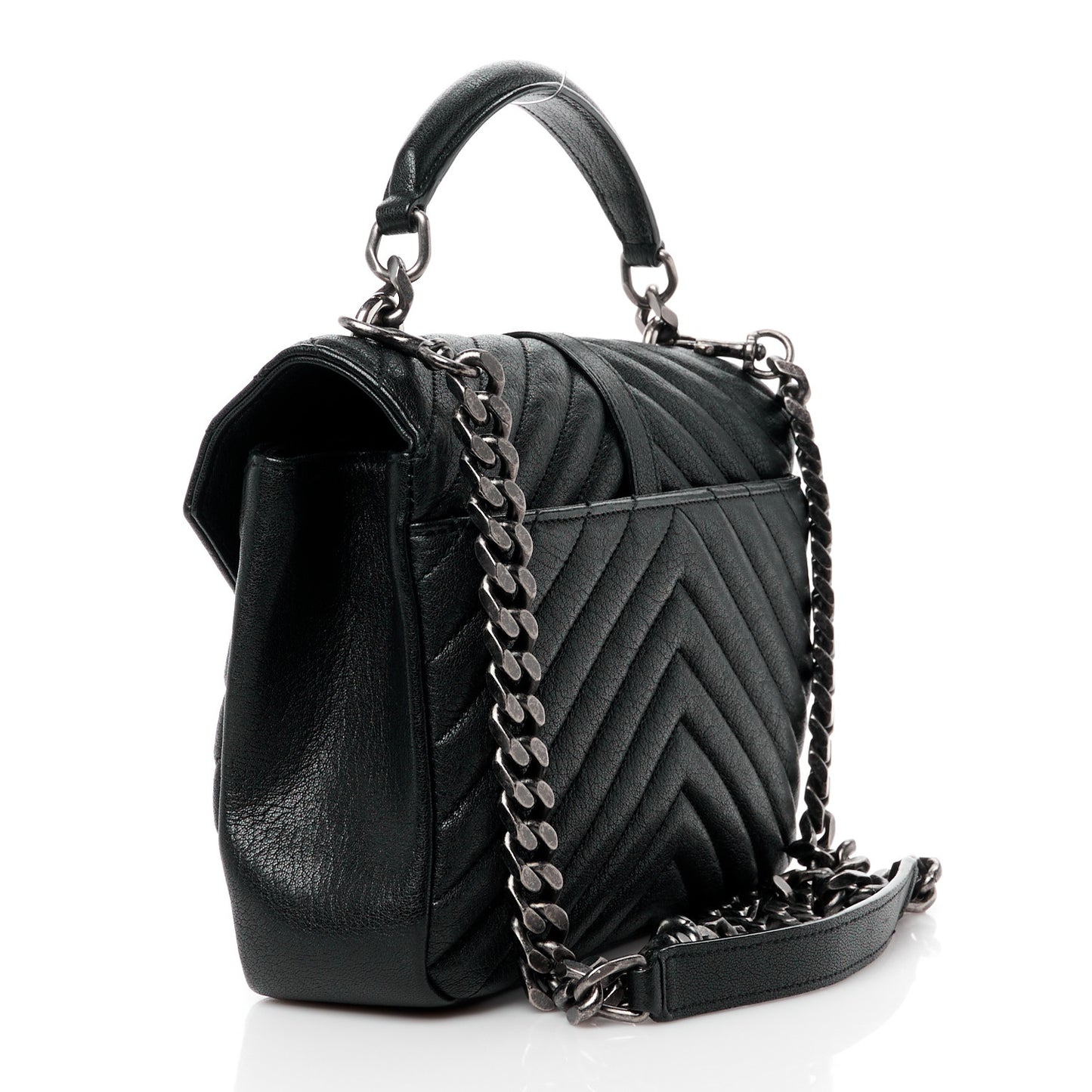 Sheepskin Matelasse Chevron Monogram Medium College Bag Black