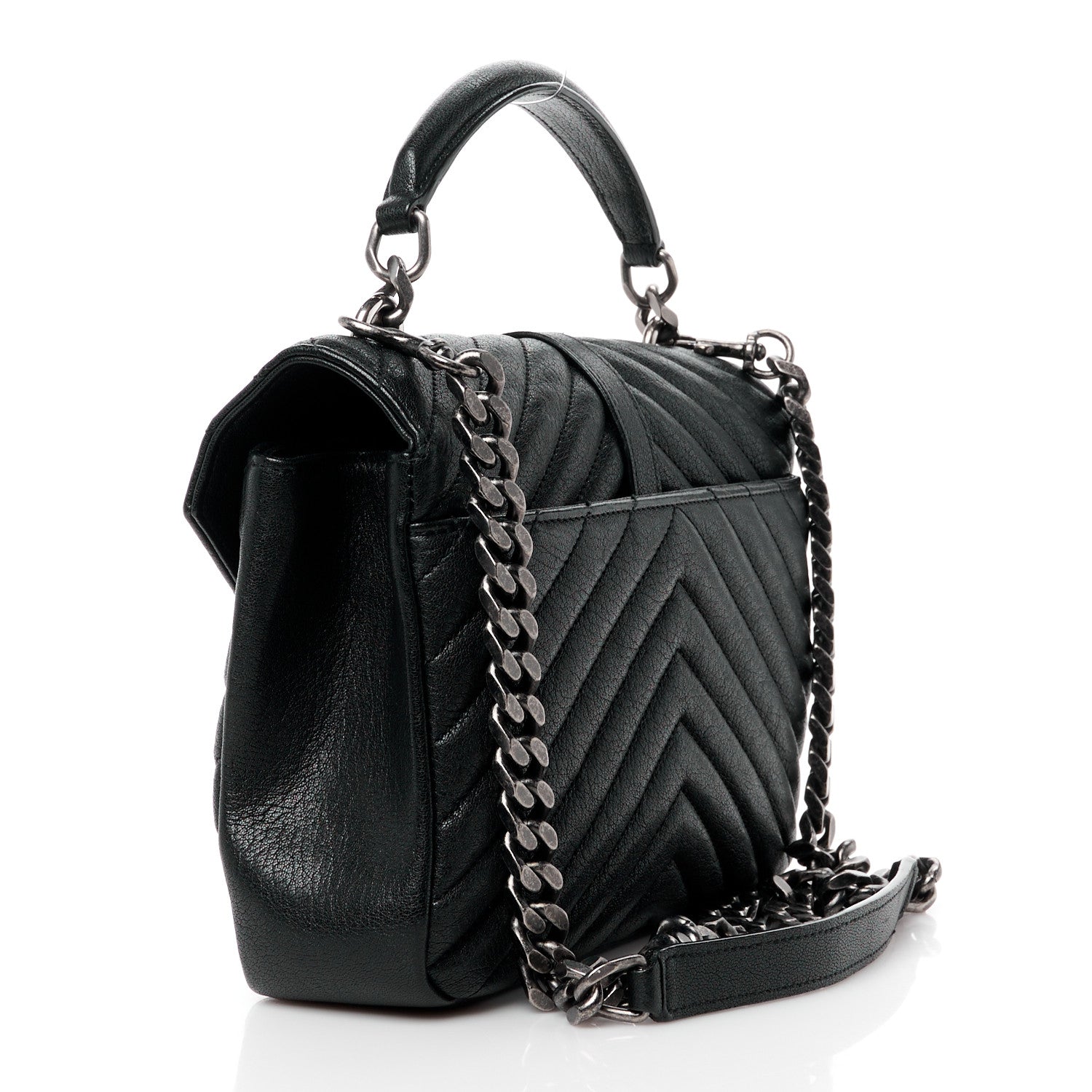 Saint Laurent Sheepskin Matelasse Chevron Monogram Medium College Bag Black 3 of 13