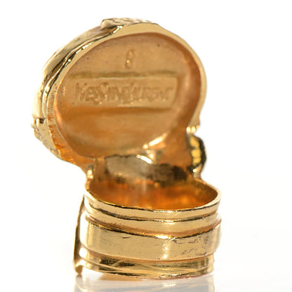Saint Laurent Glass Cabochon Arty Ovale Ring 8 Gold Lapis 3 of 5