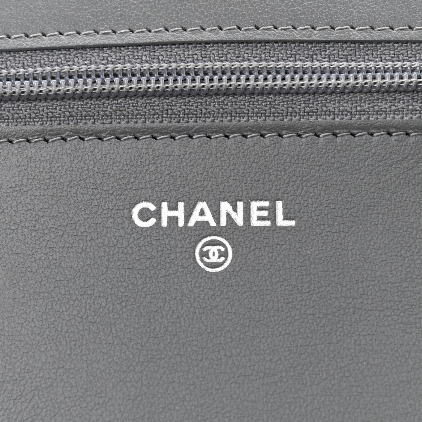 Caviar Chevron Quilted Boy Wallet On Chain WOC Grey