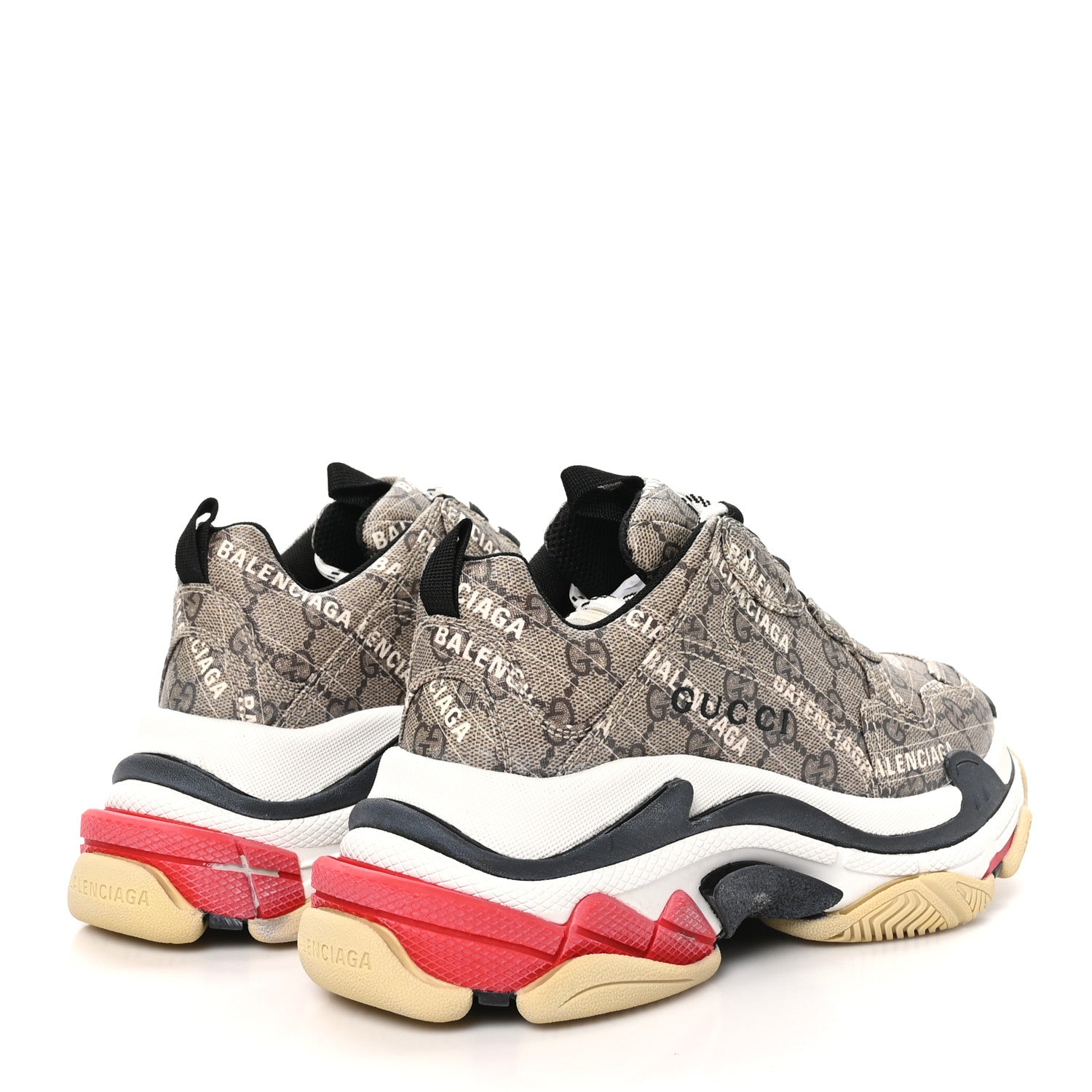 Balenciaga X GUCCI GG Supreme Monogram Allover Logo Womens Triple S Sneakers 38 Beige Ebony Mystic White 4 of 8