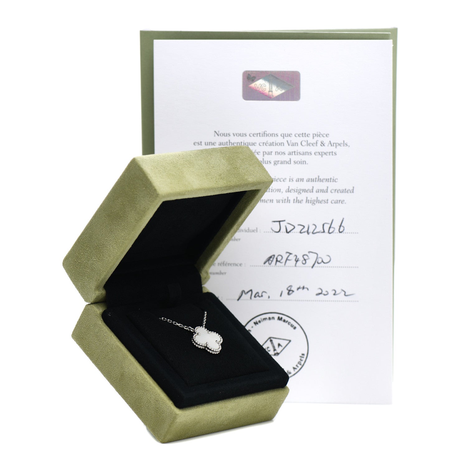 Van Cleef & Arpels 18K White Gold Mother of Pearl Vintage Alhambra Pendant Necklace 5 of 5
