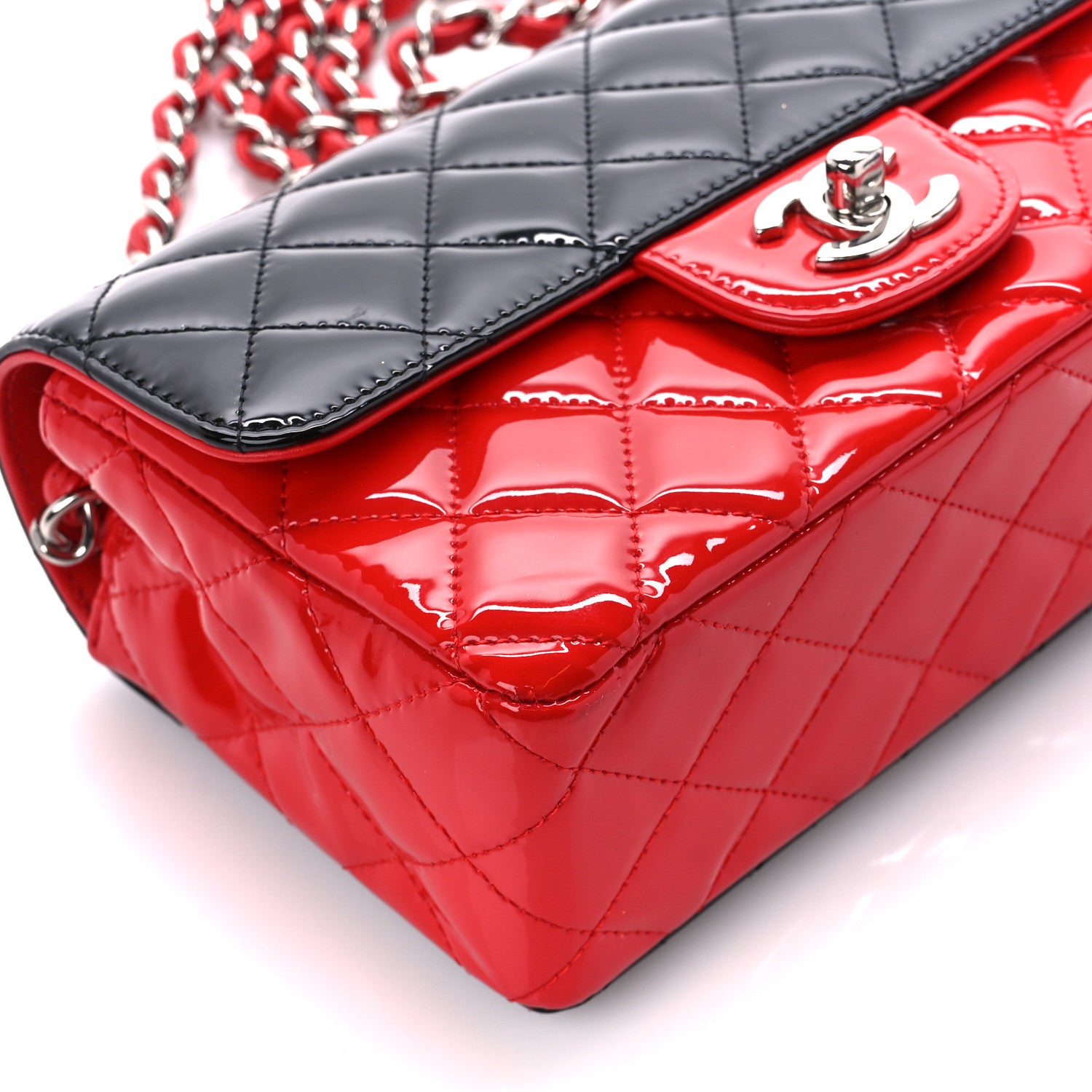 Chanel Patent Calfskin Quilted Bi-Color Mini Rectangular Flap Red Black 10 of 11