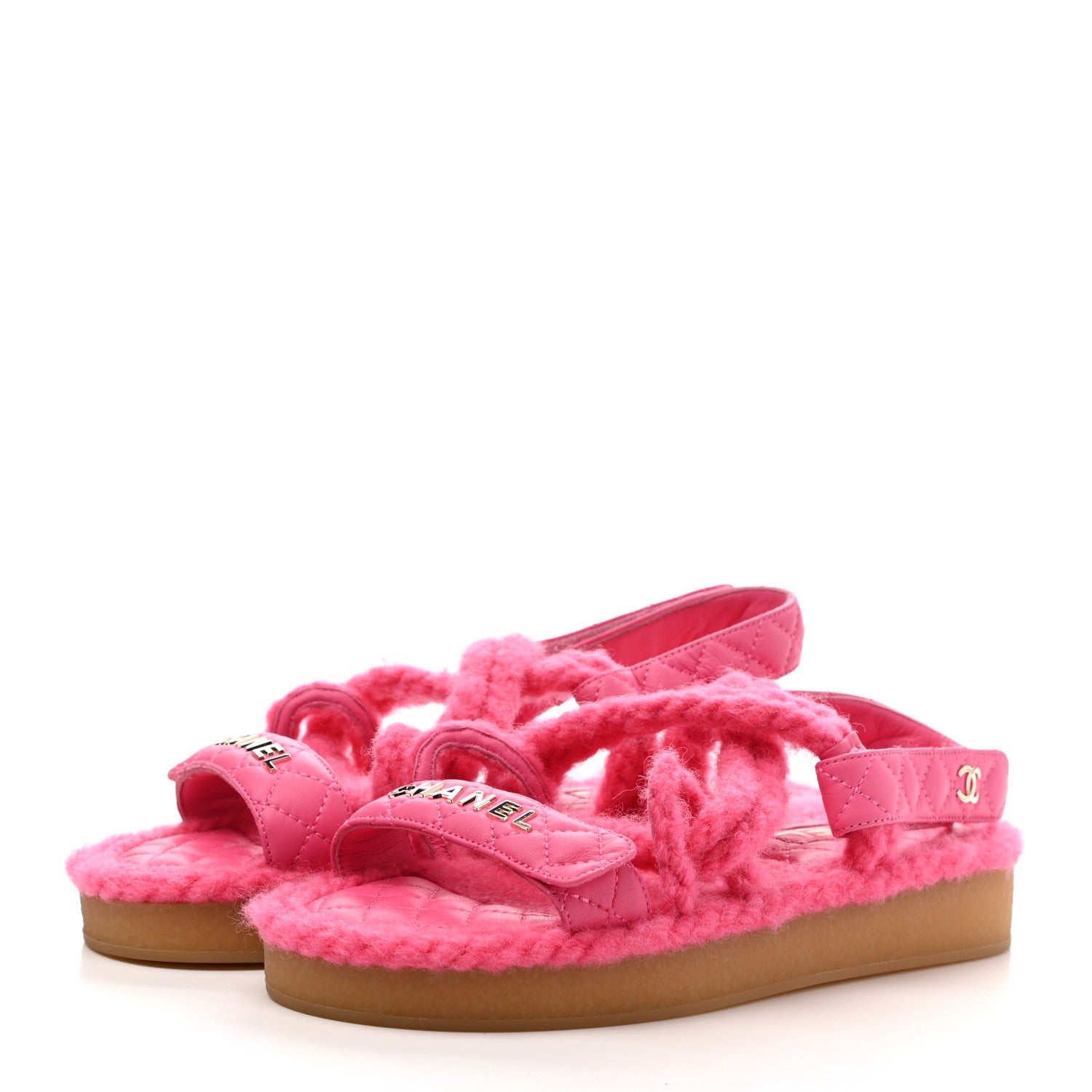 Chanel Cord Lambskin Quilted Logo Sandals 37 Pink 3 of 9