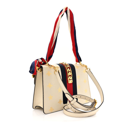 Gucci Textured Calfskin Bee Star Print Small Sylvie Shoulder Bag Mystic White 3 of 15