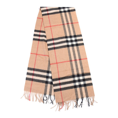Burberry Cashmere Giant Check Fringe Scarf Camel 1 of 3