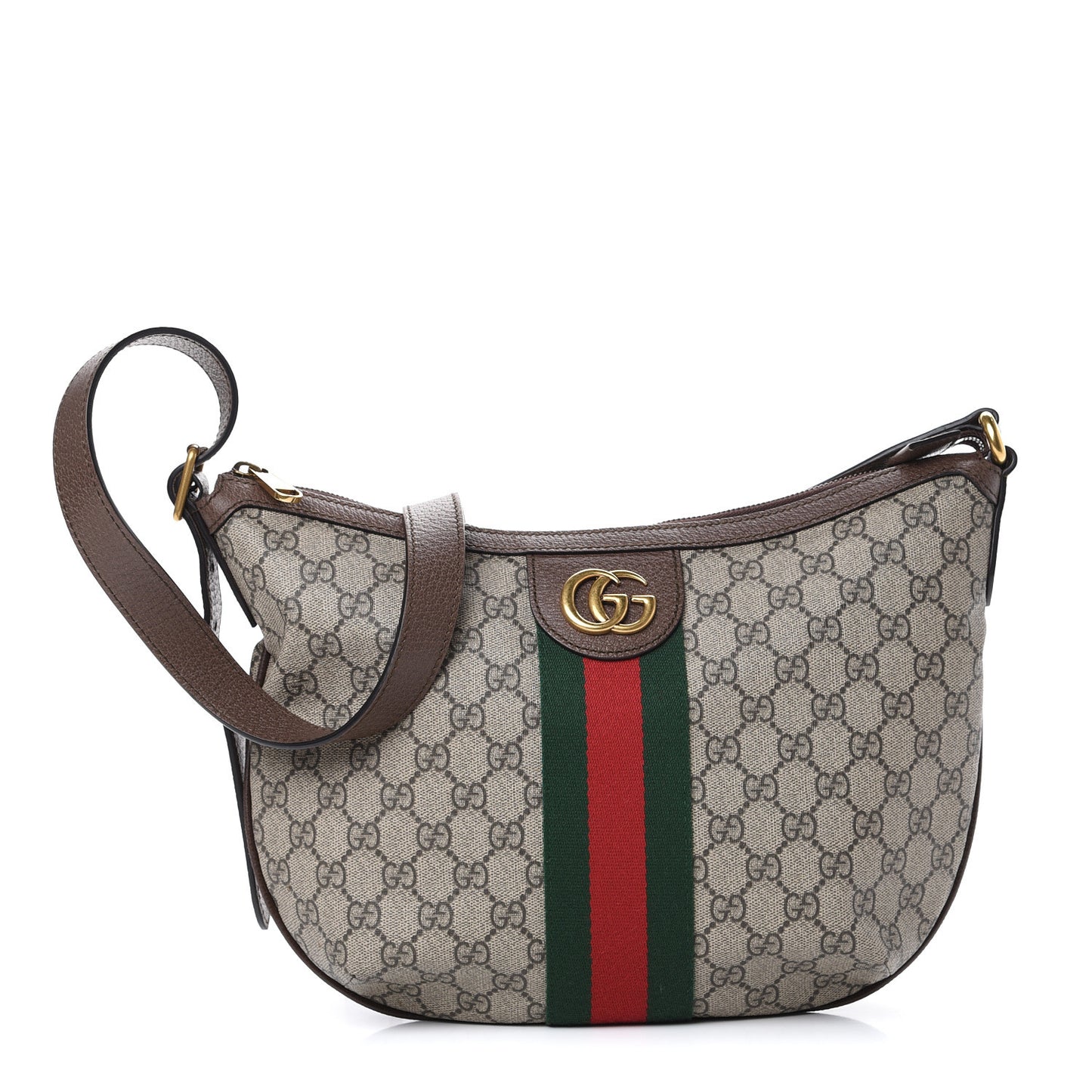 GG Supreme Monogram Web Small Ophidia Half Moon Hobo Brown