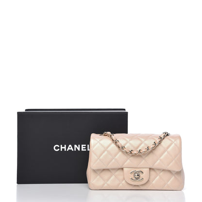 Chanel Iridescent Calfskin Quilted Mini Rectangular Flap Beige 11 of 11
