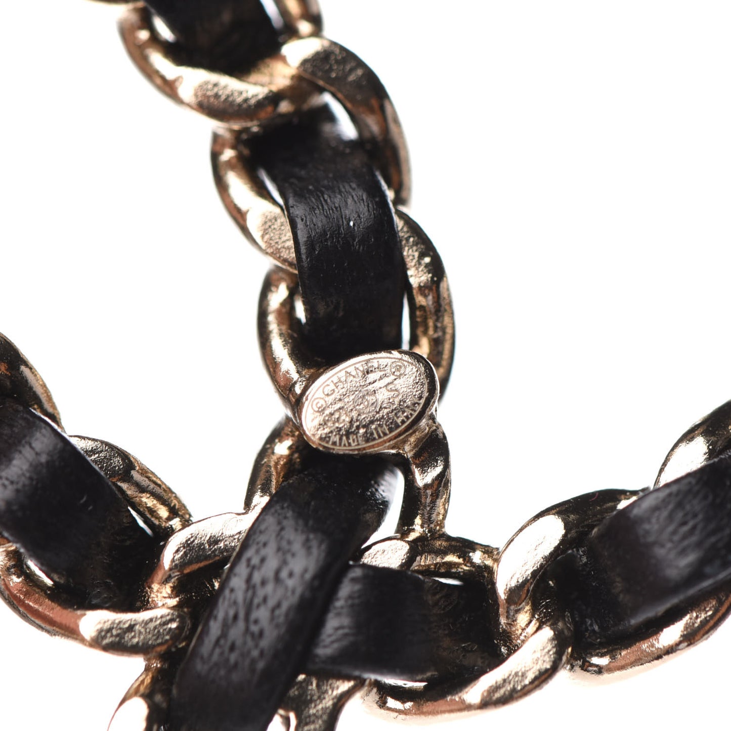 Lambskin Chain CC Brooch Black Gold