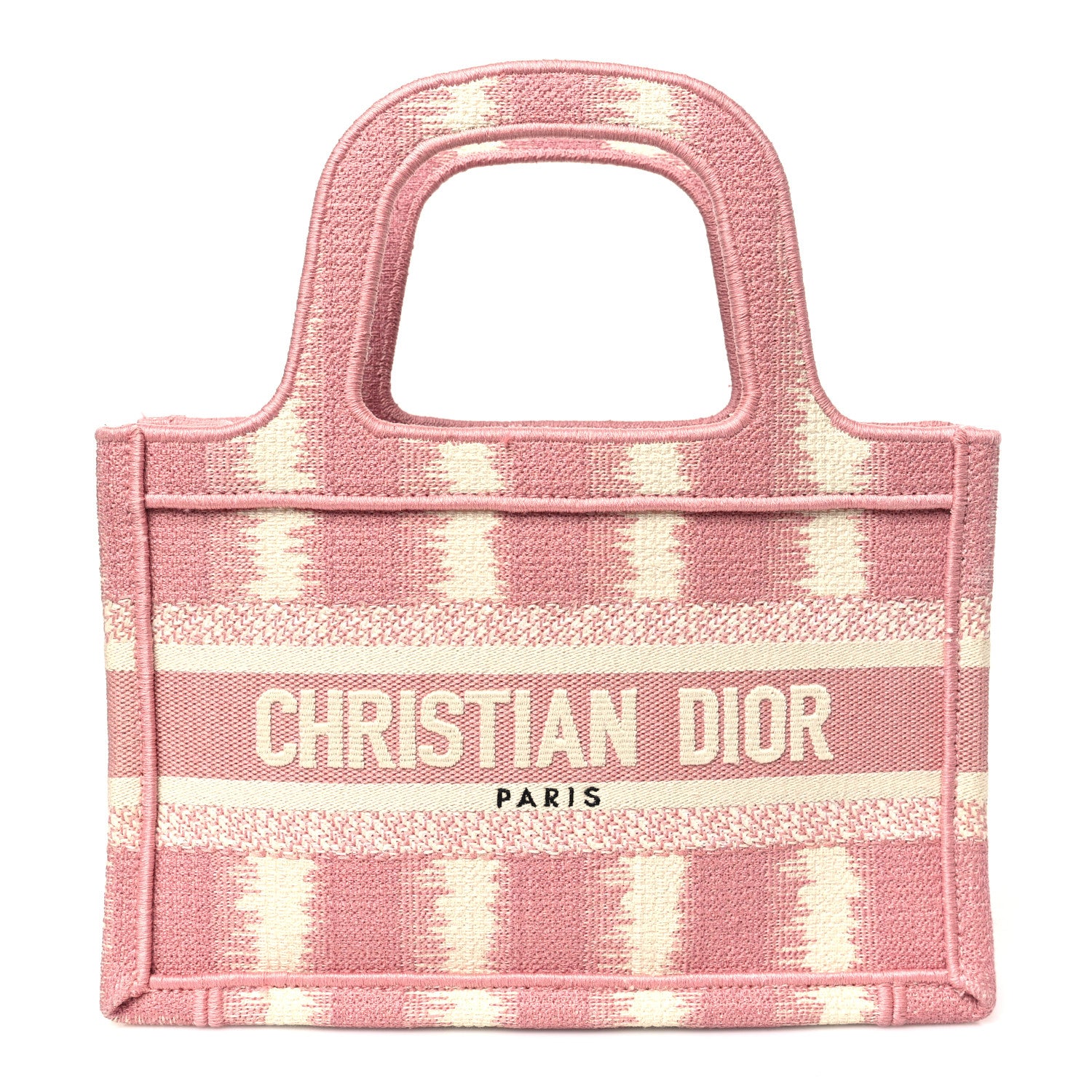 Christian Dior Canvas Embroidered Mini Striped Book Tote Pink Multicolor 1 of 11