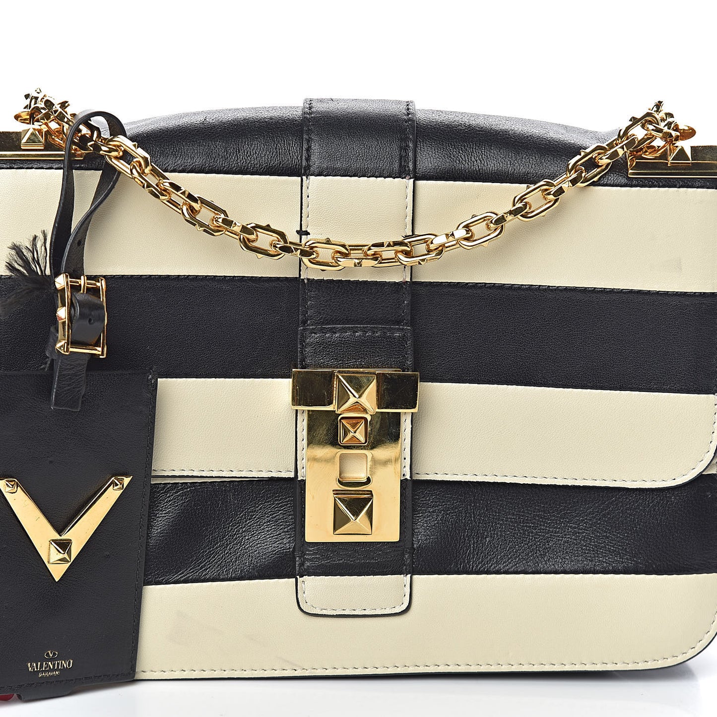 Nappa Striped B-Rockstud Flap Black Light Ivory