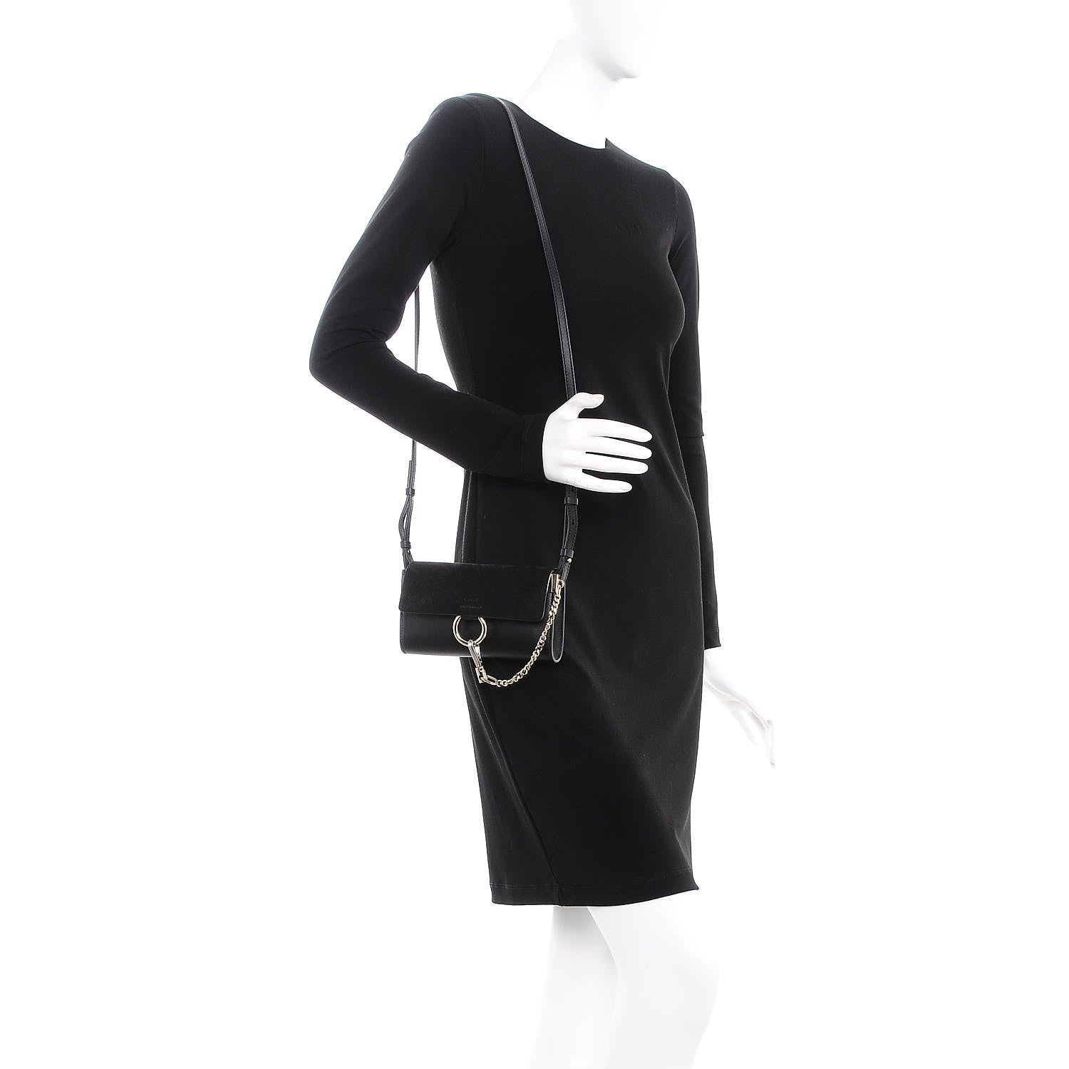 Chloe Suede Calfskin Mini Faye Shoulder Bag Black 2 of 7