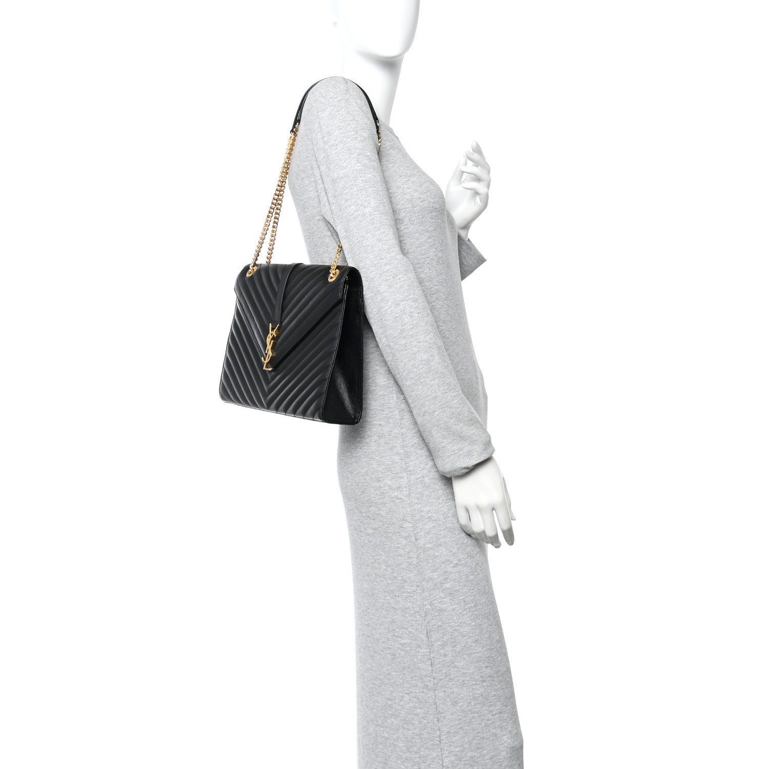 Saint Laurent Grain De Poudre Matelasse Chevron Large Monogram Satchel  Black 2 of 10