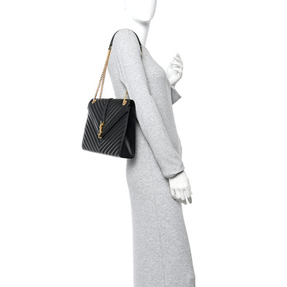 Saint Laurent Grain De Poudre Matelasse Chevron Large Monogram Satchel  Black 2 of 10