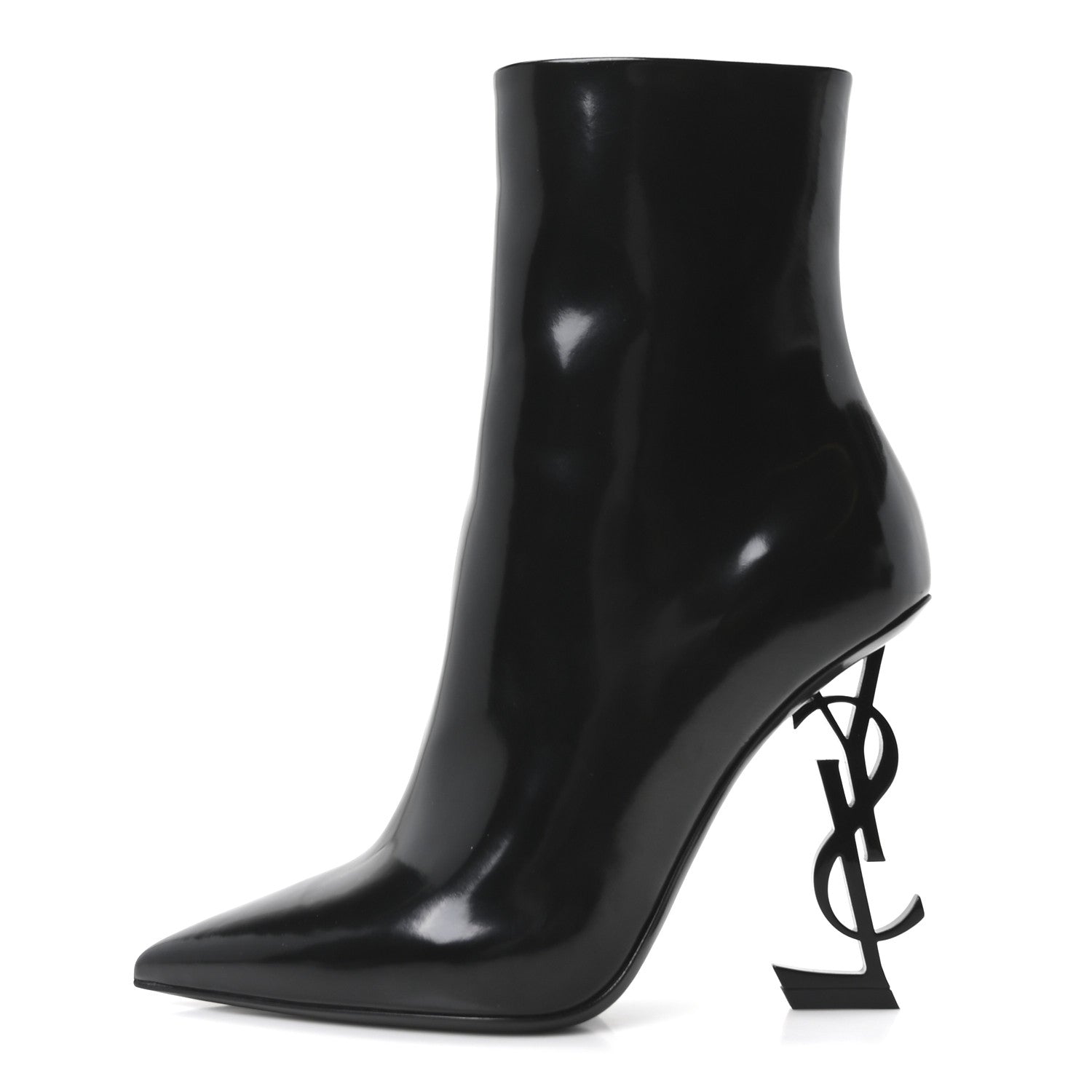 Saint Laurent Glazed Calfskin Opyum Ankle Boots 37.5 Black 1 of 10