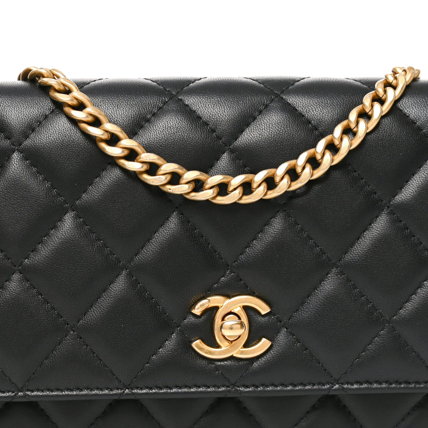 Lambskin Quilted Sweet Camellia Wallet on Chain WOC Black