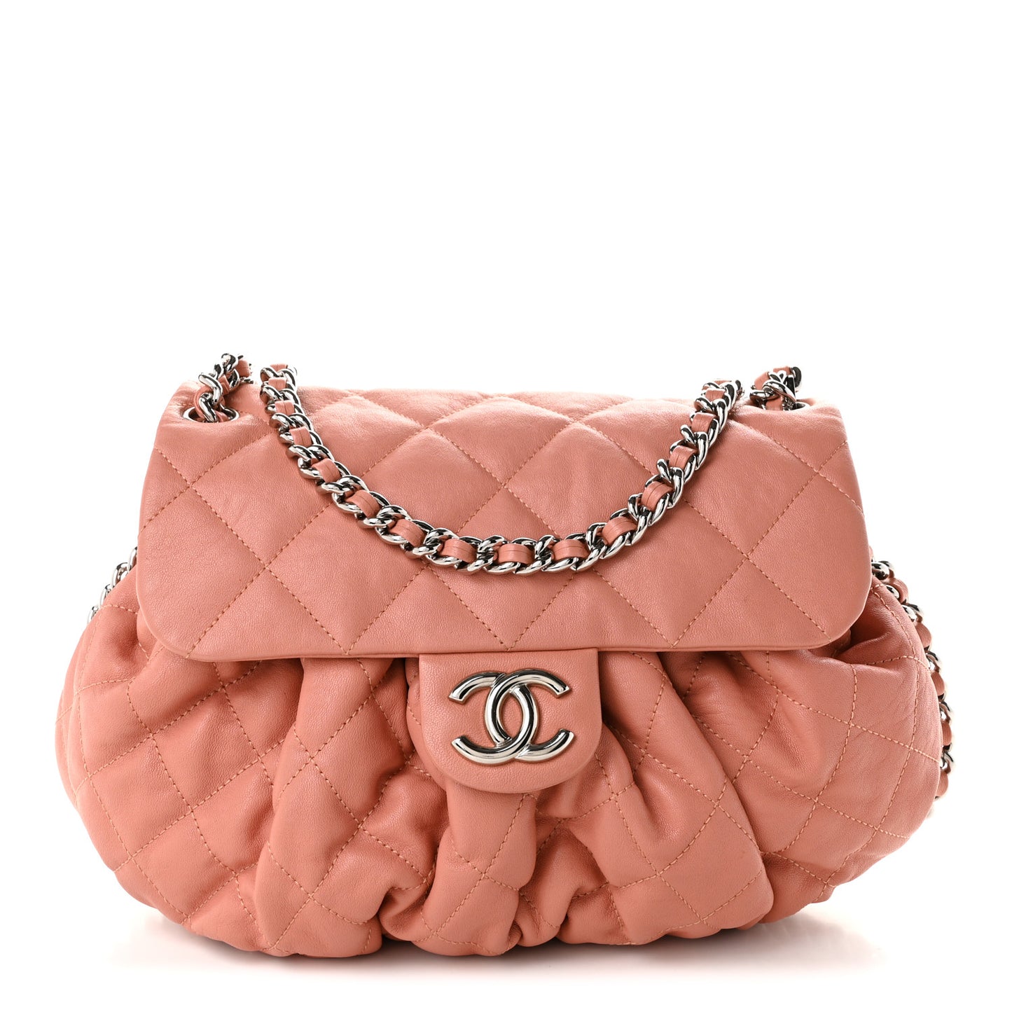 Washed Lambskin Quilted Medium Chain Around Messenger Pink